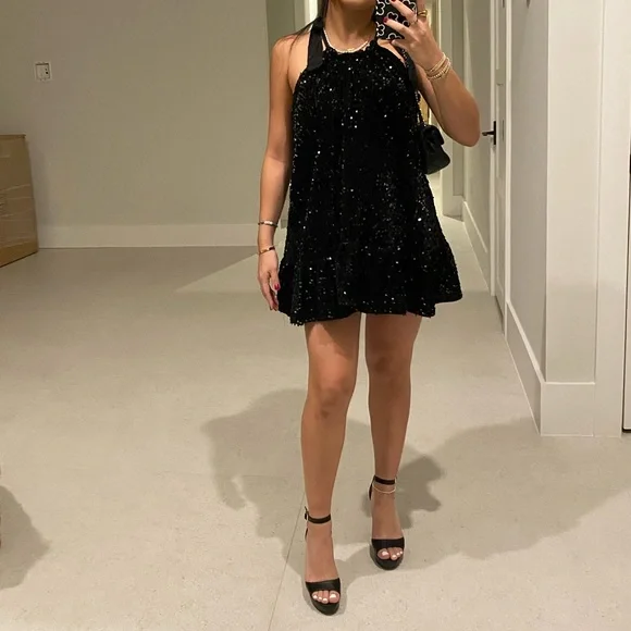 Free People | Dresses | Free People Black Sparkly Babydoll Dress